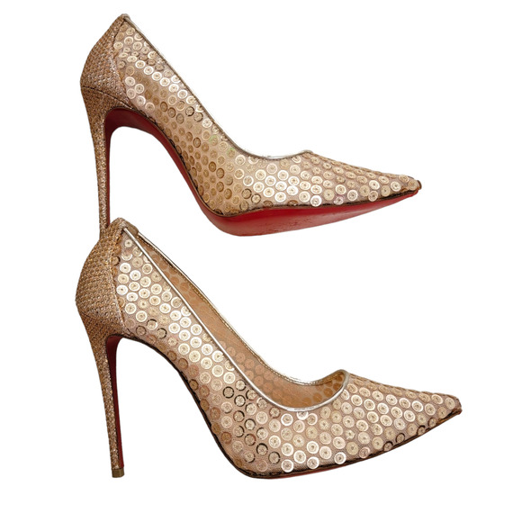 Christian Louboutin Paill Cabaret Gold Sequin Mesh Pumps 37 / US 7 - Picture 5 of 13